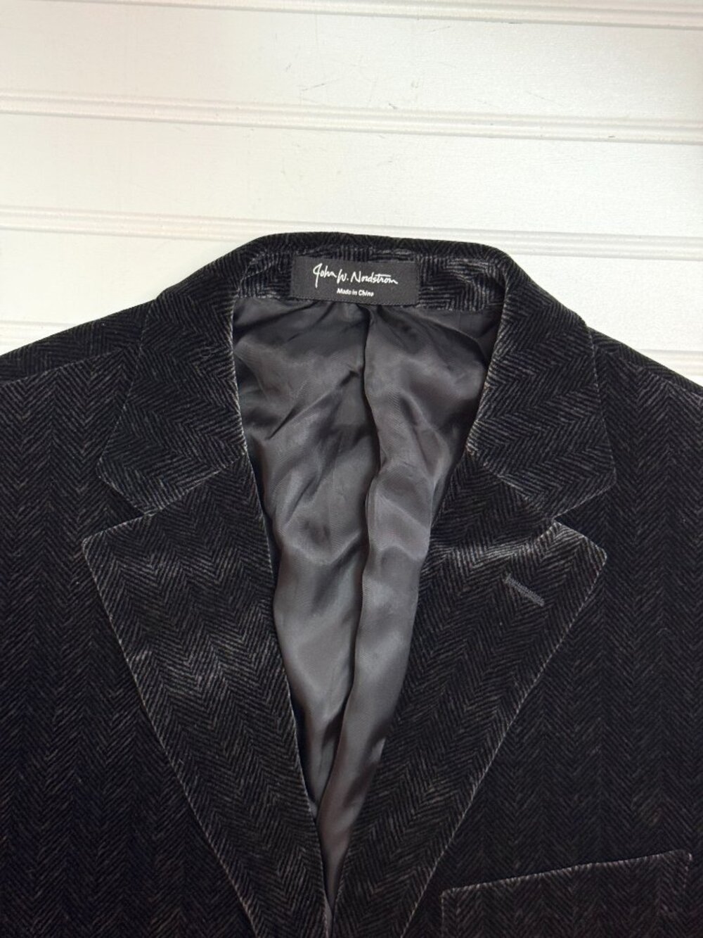 John W. Nordstrom Black Velvet Herringbone Sport Coat Blazer 40L - Picture 3 of 12